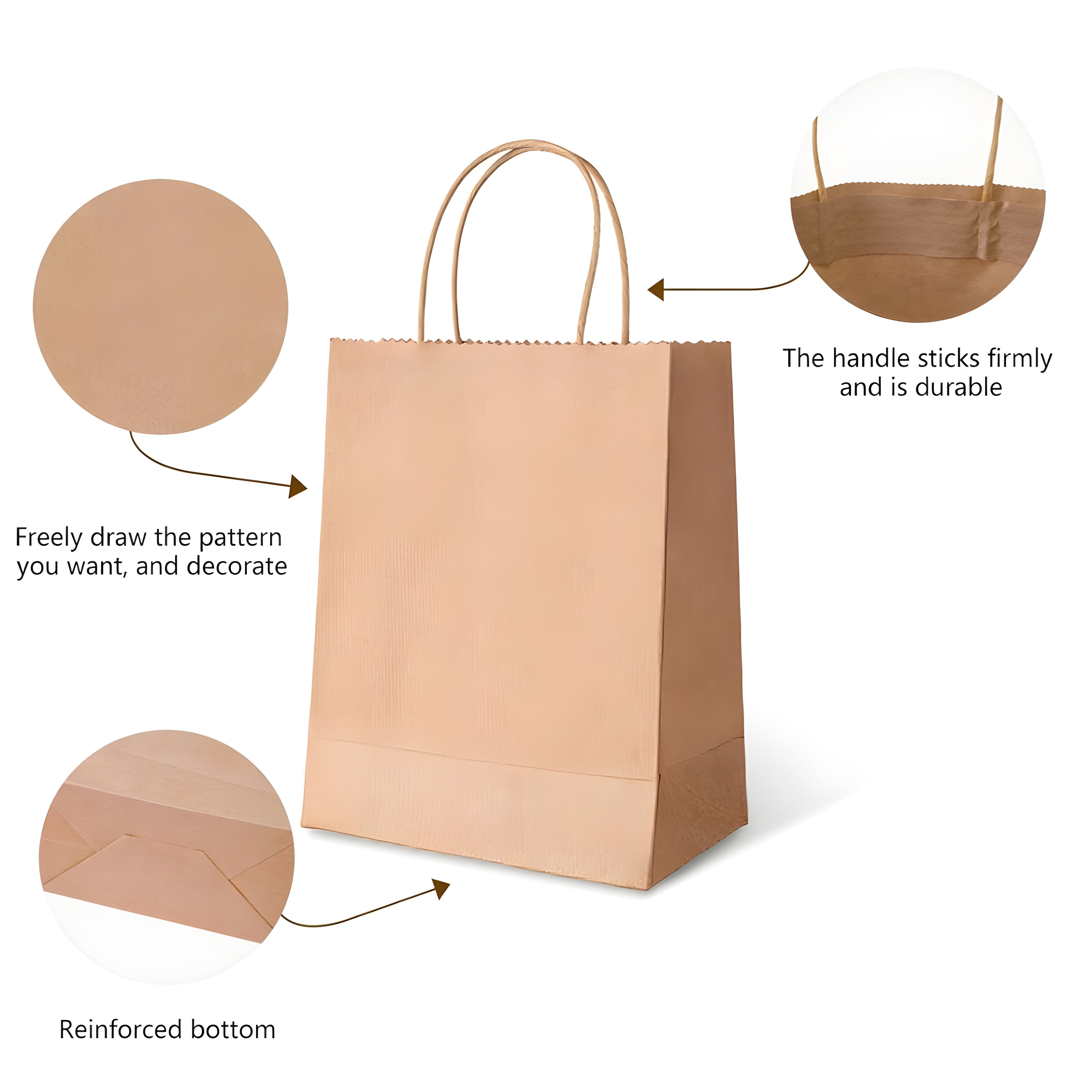 Kraft Paper Bags 8x4x10 inch (Brown) Twisted Handle